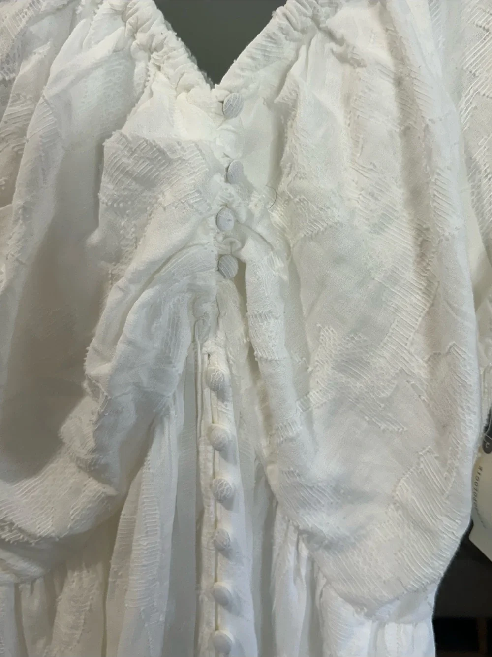 Anthropologie White Puff-Sleeve Button-Front Maxi Dress - Picture 2 of 3